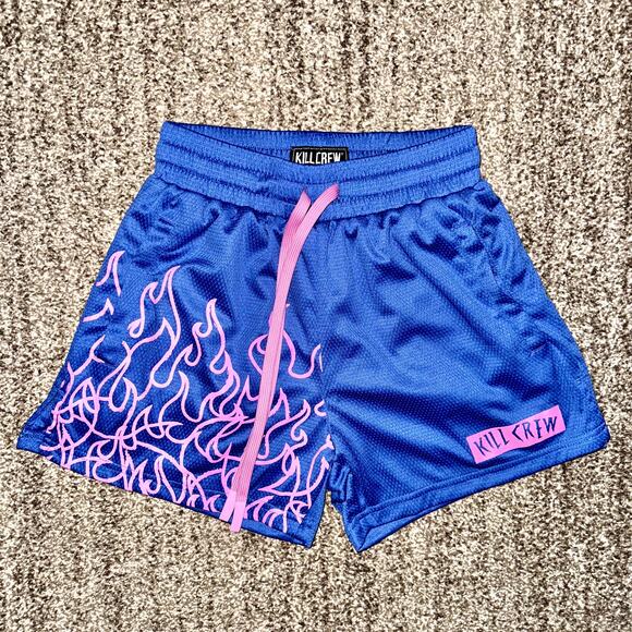 Gymshark Other - KillCrew Men's Mid Thigh Cut Muay Thai 2 Tone Flame Shorts in Blue/Pink